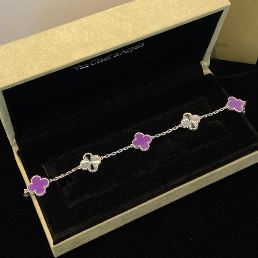 [Lumi Jewelry]CLOVER  5 MOTIFS  PURPLE VIOLET BRACELET SILVER