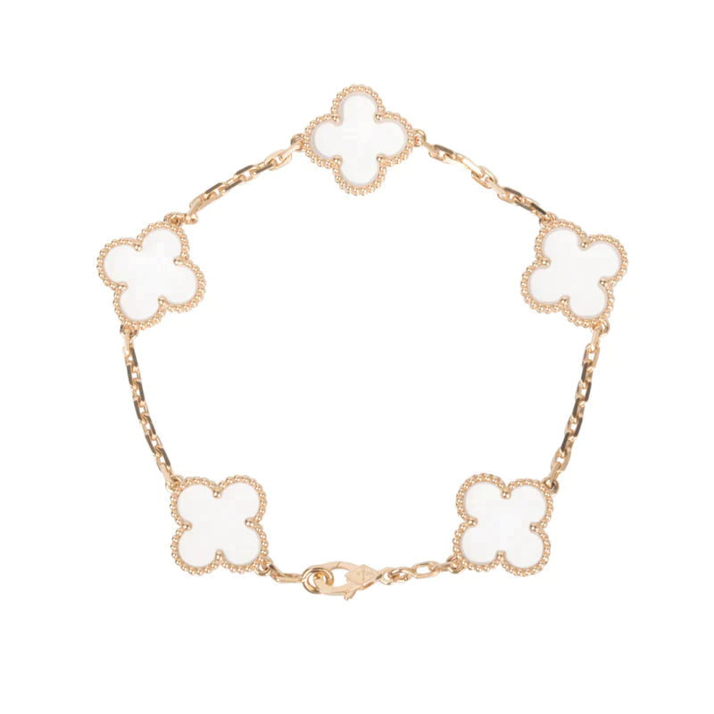 [Lumi Jewelry]CLOVER 5 MOTIF ROCK CRYSTAL PINK GOLD BRACELET