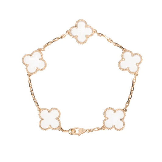 [Lumi Jewelry]CLOVER 5 MOTIF ROCK CRYSTAL PINK GOLD BRACELET