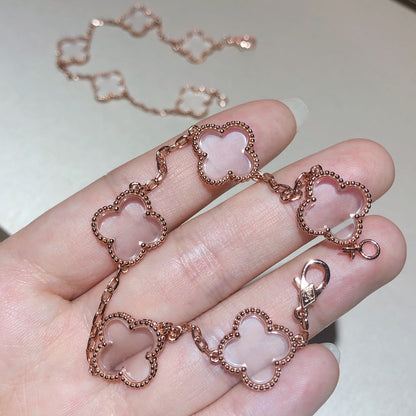 [Lumi Jewelry]CLOVER 5 MOTIF ROCK CRYSTAL PINK GOLD BRACELET