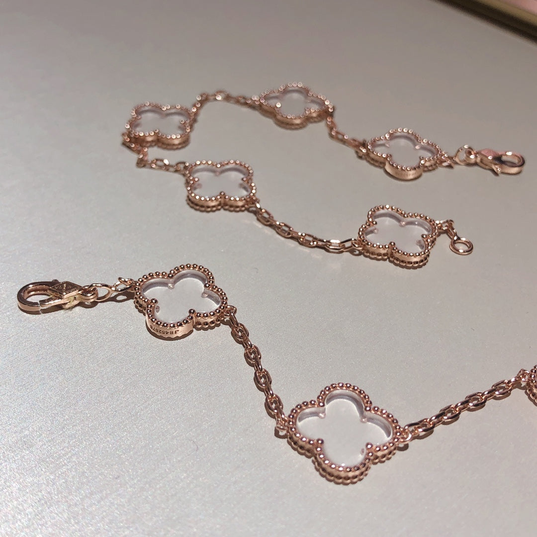 [Lumi Jewelry]CLOVER 5 MOTIF ROCK CRYSTAL PINK GOLD BRACELET