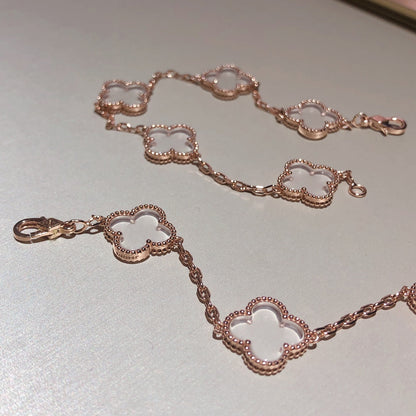[Lumi Jewelry]CLOVER 5 MOTIF ROCK CRYSTAL PINK GOLD BRACELET