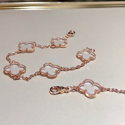 [Lumi Jewelry]CLOVER 5 MOTIF ROCK CRYSTAL PINK GOLD BRACELET