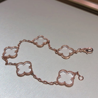 [Lumi Jewelry]CLOVER 5 MOTIF ROCK CRYSTAL PINK GOLD BRACELET