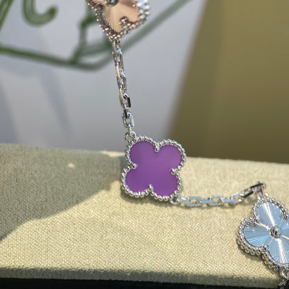 [Lumi Jewelry]CLOVER  5 MOTIFS  PURPLE VIOLET BRACELET SILVER
