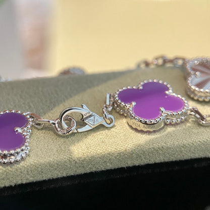 [Lumi Jewelry]CLOVER  5 MOTIFS  PURPLE VIOLET BRACELET SILVER