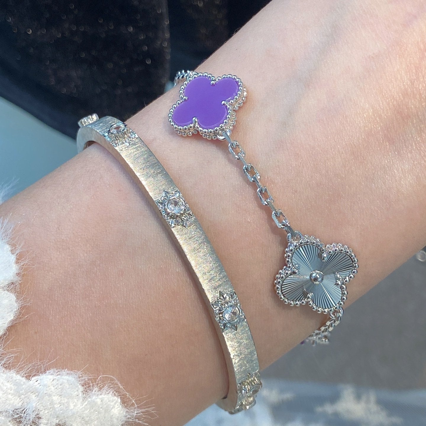 [Lumi Jewelry]CLOVER  5 MOTIFS  PURPLE VIOLET BRACELET SILVER