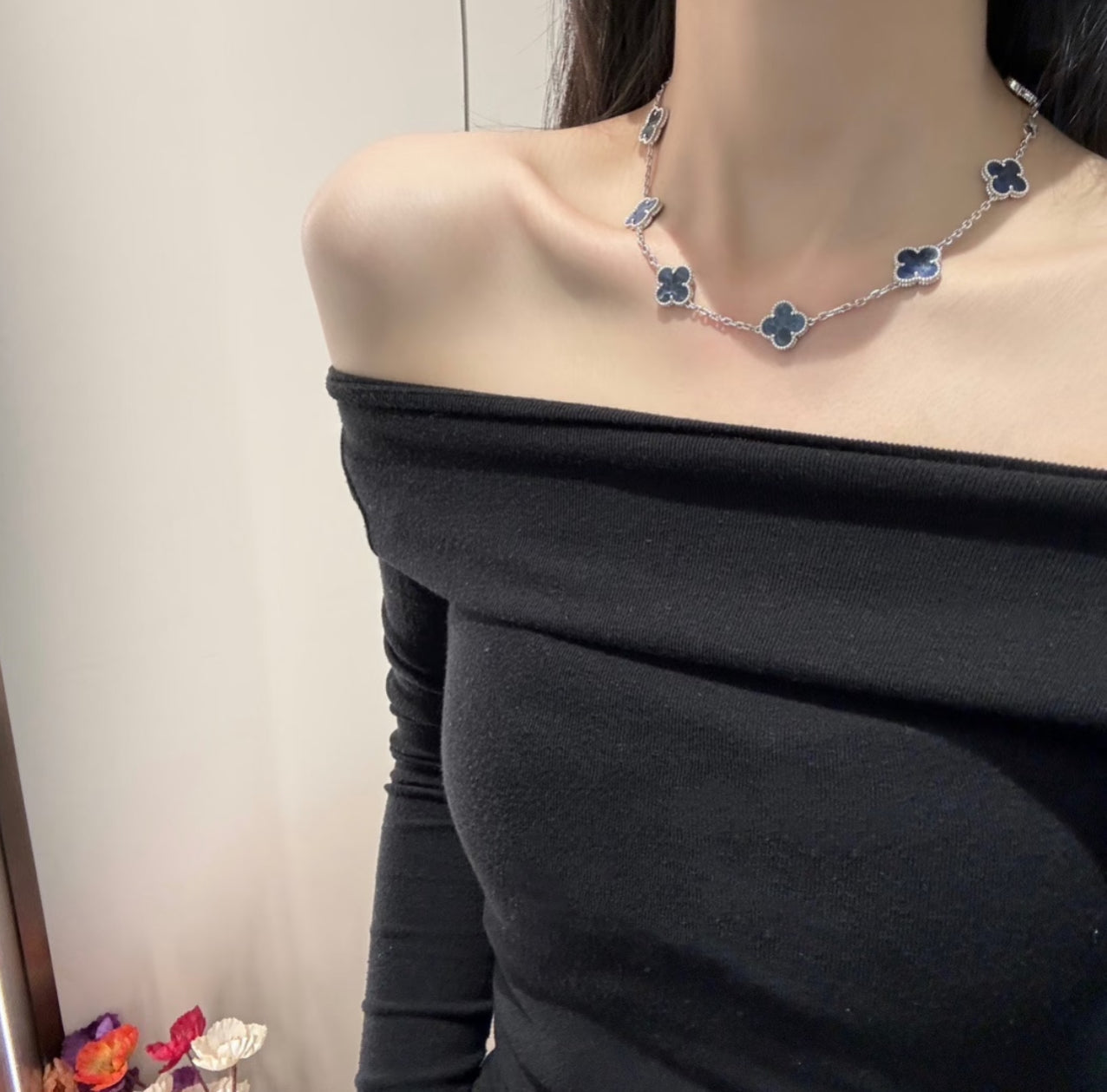 [Lumi Jewelry]CLOVER 10 MOTIFS BIDE STONE NECKLACE