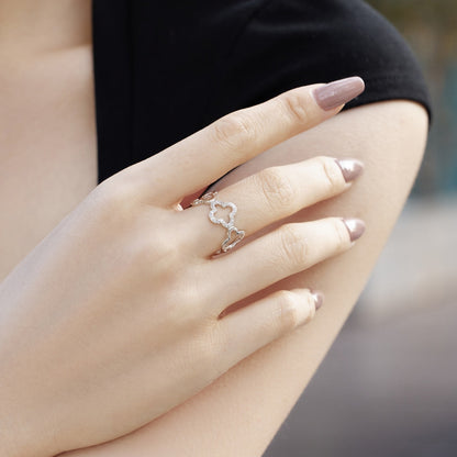 [Lumi Jewelry]Hollow Design Four-Leaf Clover Flower Shape Ring