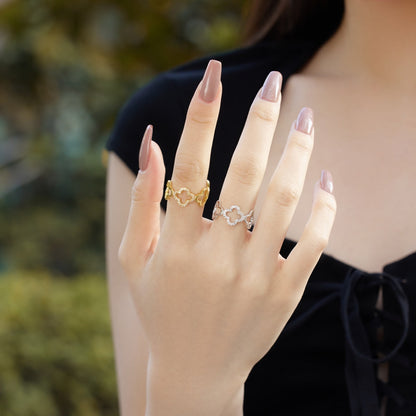 [Lumi Jewelry]Hollow Design Four-Leaf Clover Flower Shape Ring