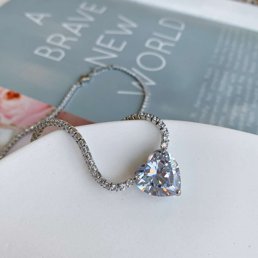 [Lumi Jewelry]8.0 Carat Versatile Colorful Sweet Heart-Shaped Tennis Necklace
