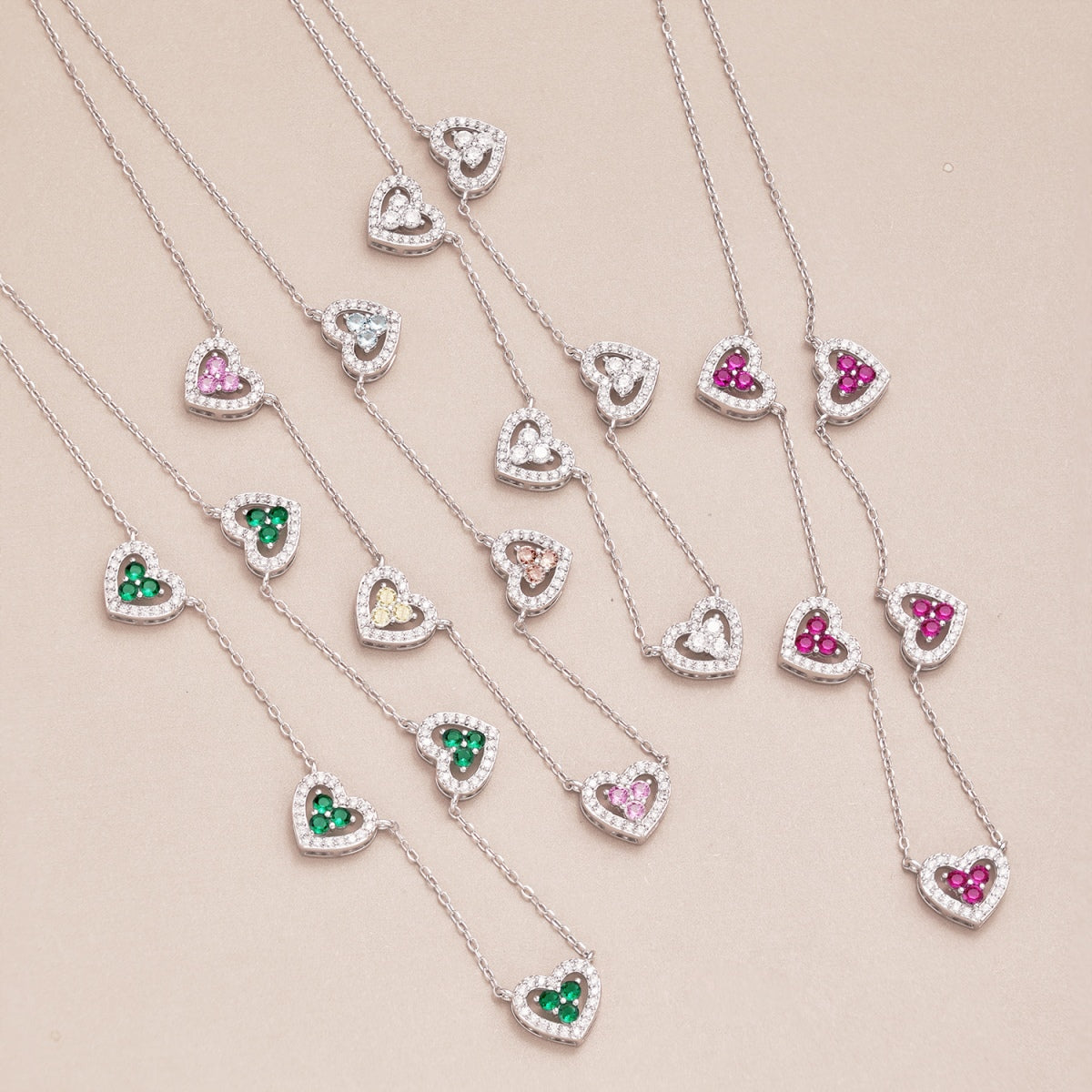 [Lumi Jewelry]Sparkling Five Heart Necklace