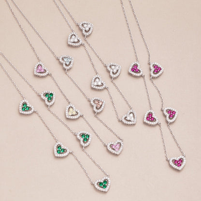 [Lumi Jewelry]Sparkling Five Heart Necklace