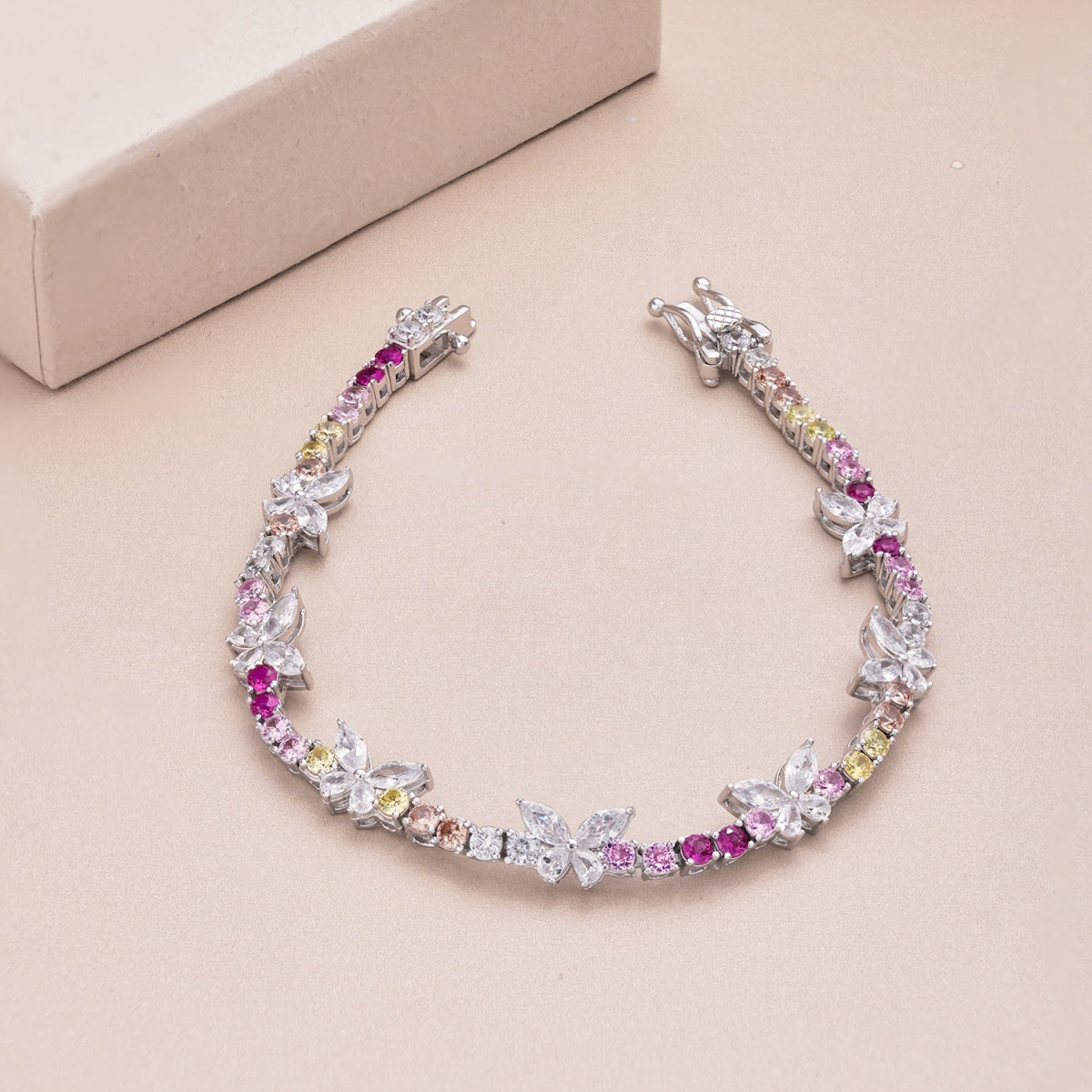 [Lumi Jewelry]Ornate Colorful Butterfly Shape Round Cut Daily Bracelet