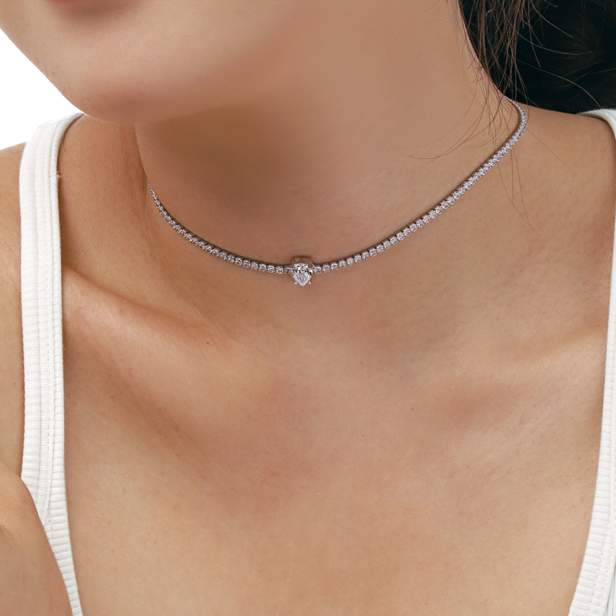 [Lumi Jewelry]1.0 carat Unique Pear Cut Tennis Necklace