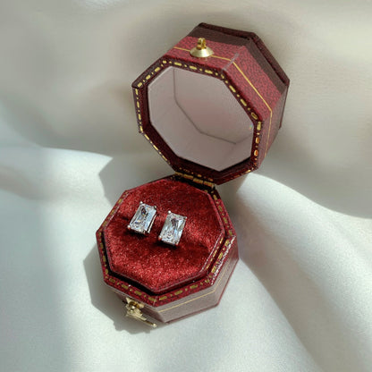 [Lumi Jewelry]Stylish Shiny Rectangular Center Stone Stud Earrings