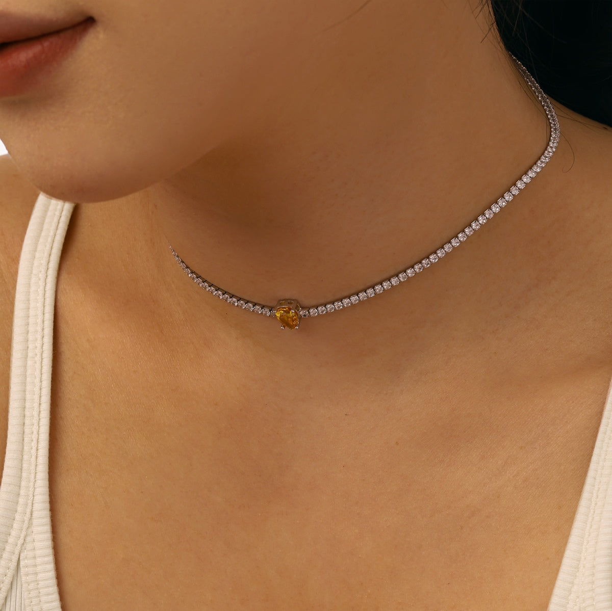 [Lumi Jewelry]1.0 carat Unique Pear Cut Tennis Necklace