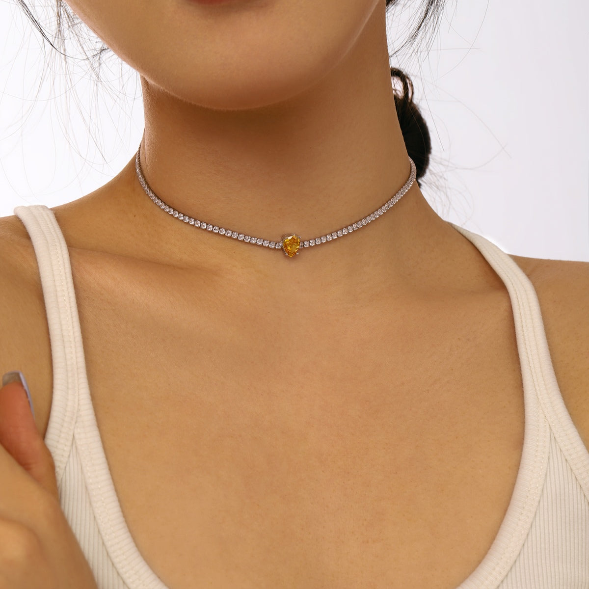 [Lumi Jewelry]1.0 carat Unique Pear Cut Tennis Necklace