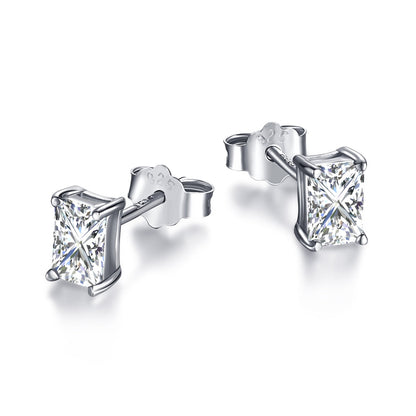 [Lumi Jewelry]Stylish Shiny Rectangular Center Stone Stud Earrings