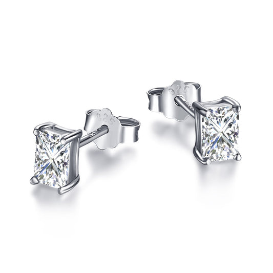 [Lumi Jewelry]Stylish Shiny Rectangular Center Stone Stud Earrings