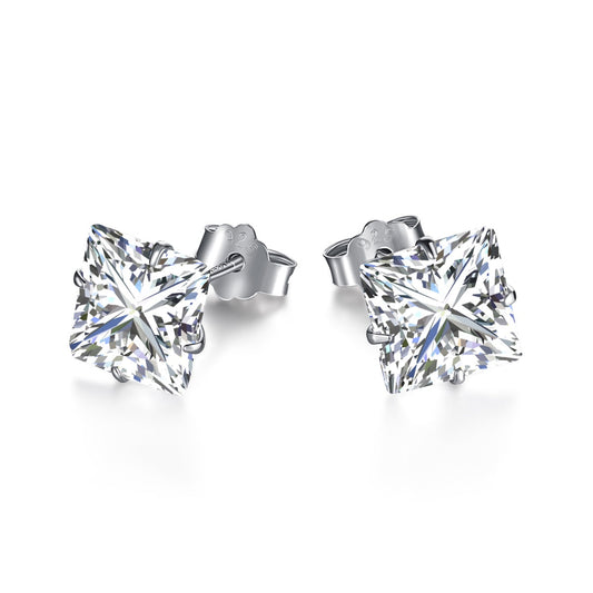 [Lumi Jewelry]Stylish Shiny Square Center Stone Stud Earrings