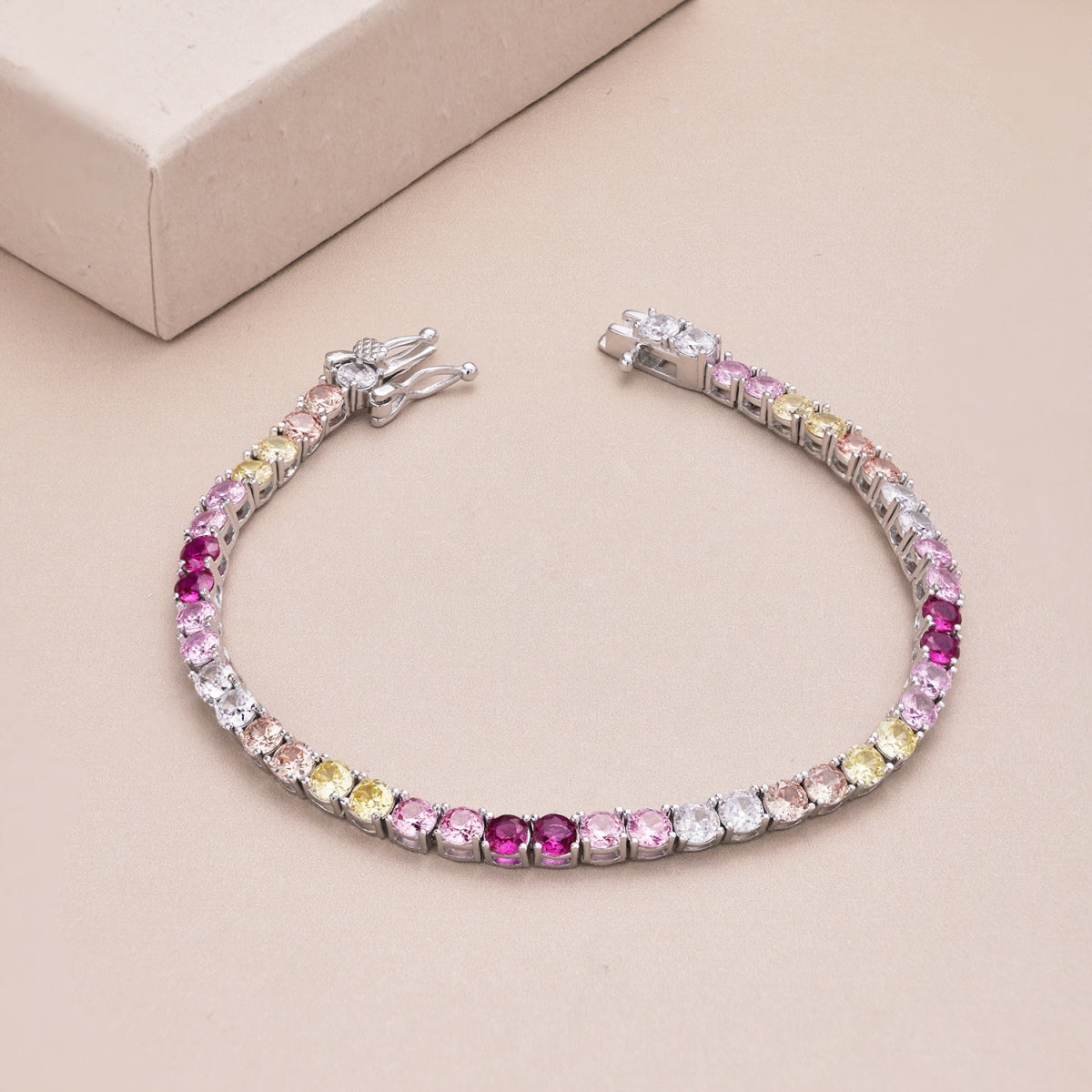 [Lumi Jewelry]Radiant Colorful Round Cut Tennis Bracelet