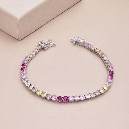 [Lumi Jewelry]Radiant Colorful Round Cut Tennis Bracelet
