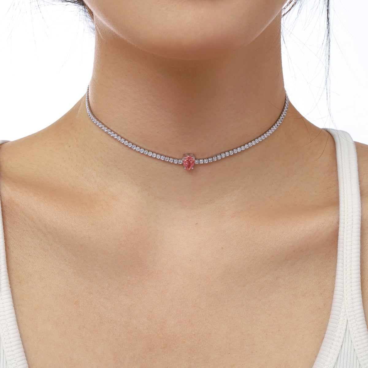 [Lumi Jewelry]1.0 carat Unique Pear Cut Tennis Necklace