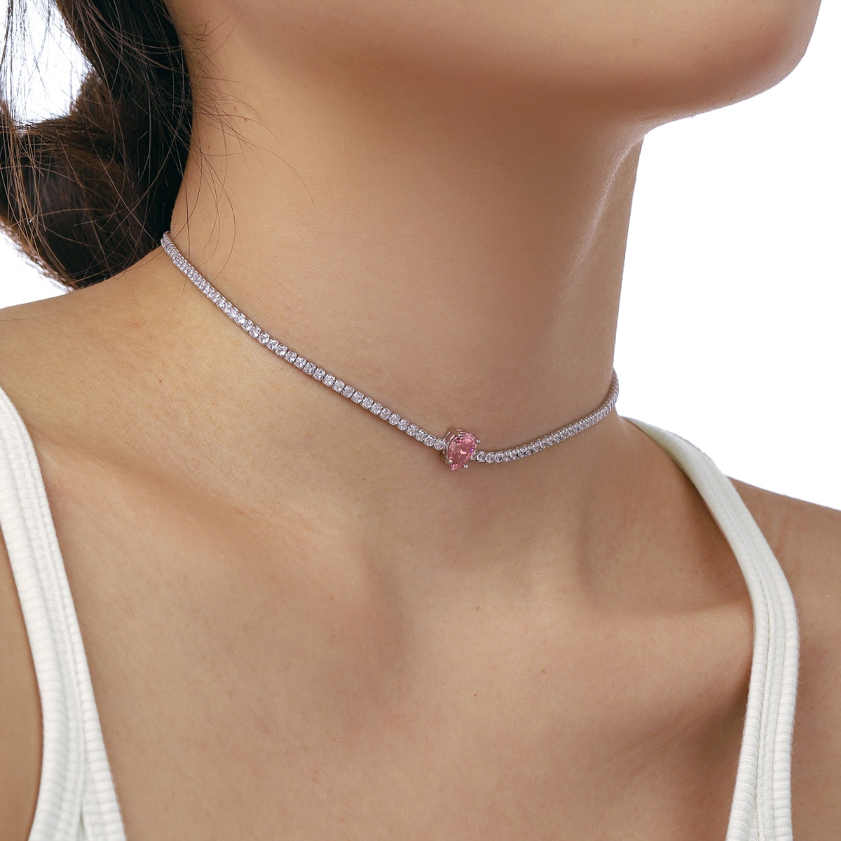 [Lumi Jewelry]1.0 carat Unique Pear Cut Tennis Necklace