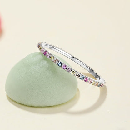 [Lumi Jewelry]Ornate Colorful Round Cut Tennis Ring