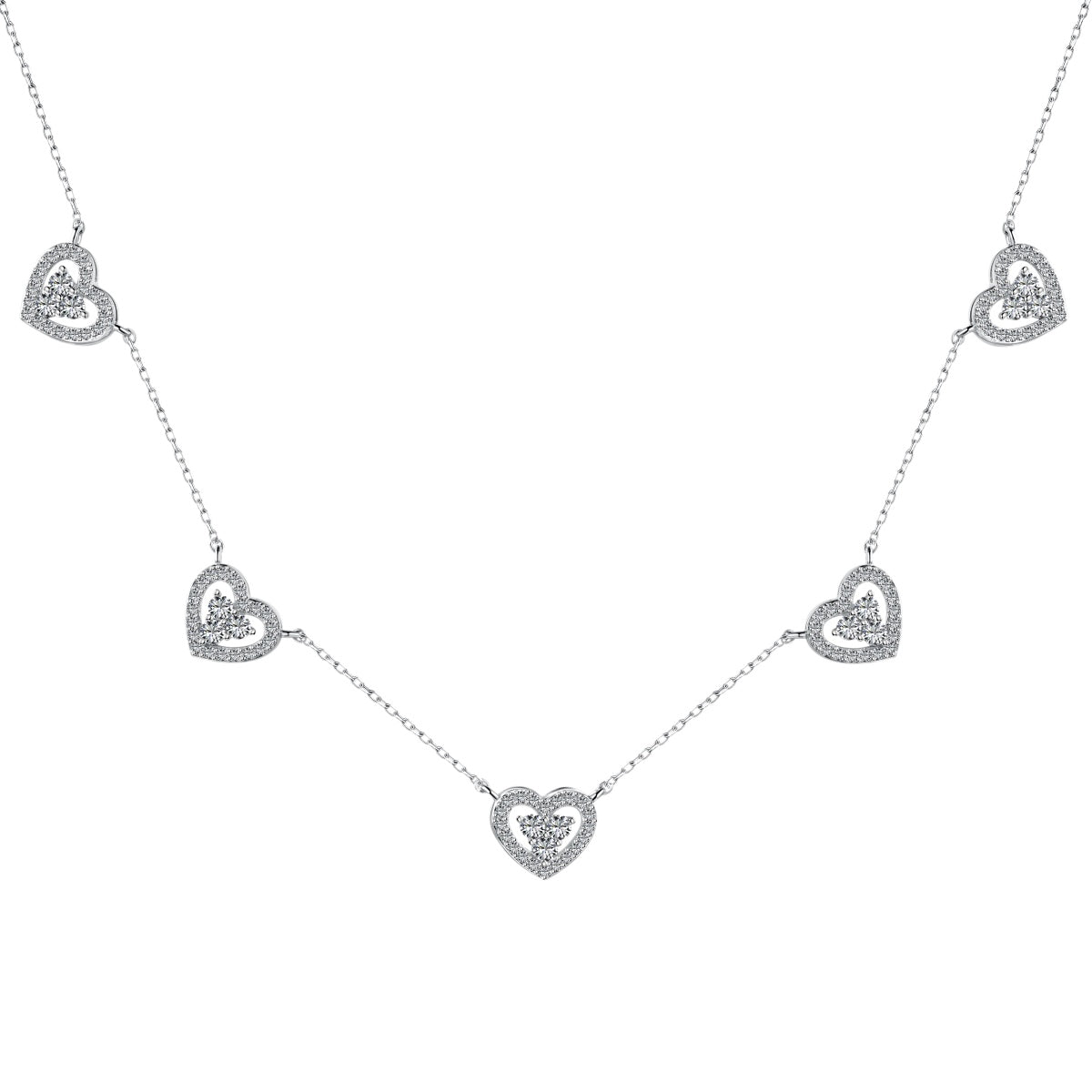 [Lumi Jewelry]Sparkling Five Heart Necklace