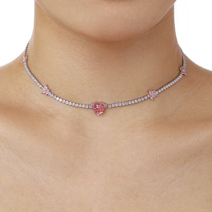 [Lumi Jewelry]Dazzling Pink Heart Flower Necklace