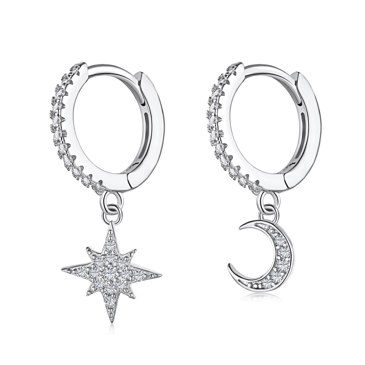 [Lumi Jewelry]Star and Moon Asymmetric Earrings
