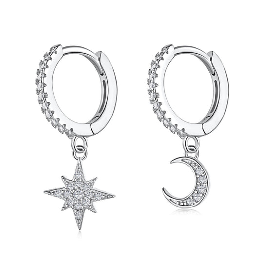 [Lumi Jewelry]Star and Moon Asymmetric Earrings