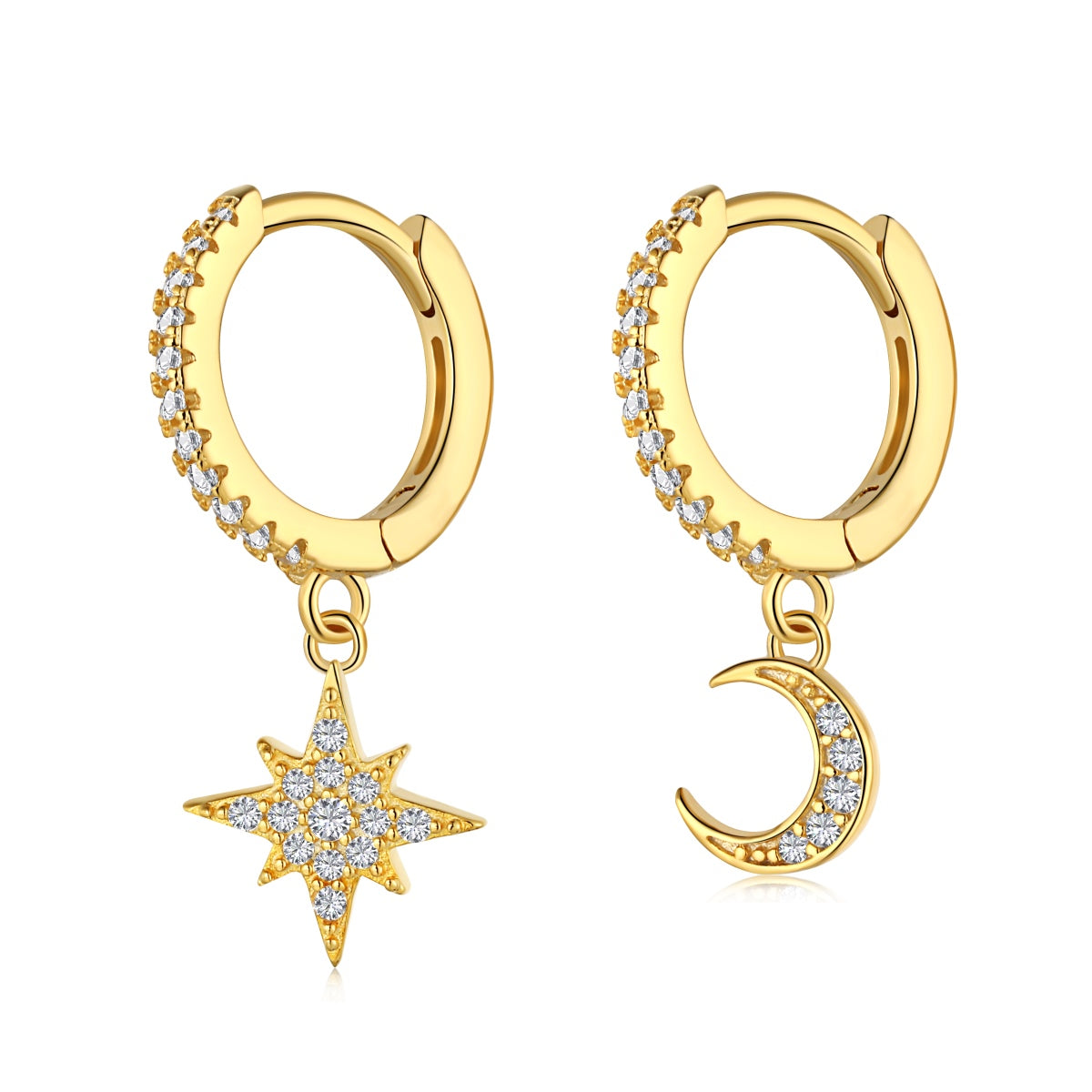 [Lumi Jewelry]Star and Moon Asymmetric Earrings