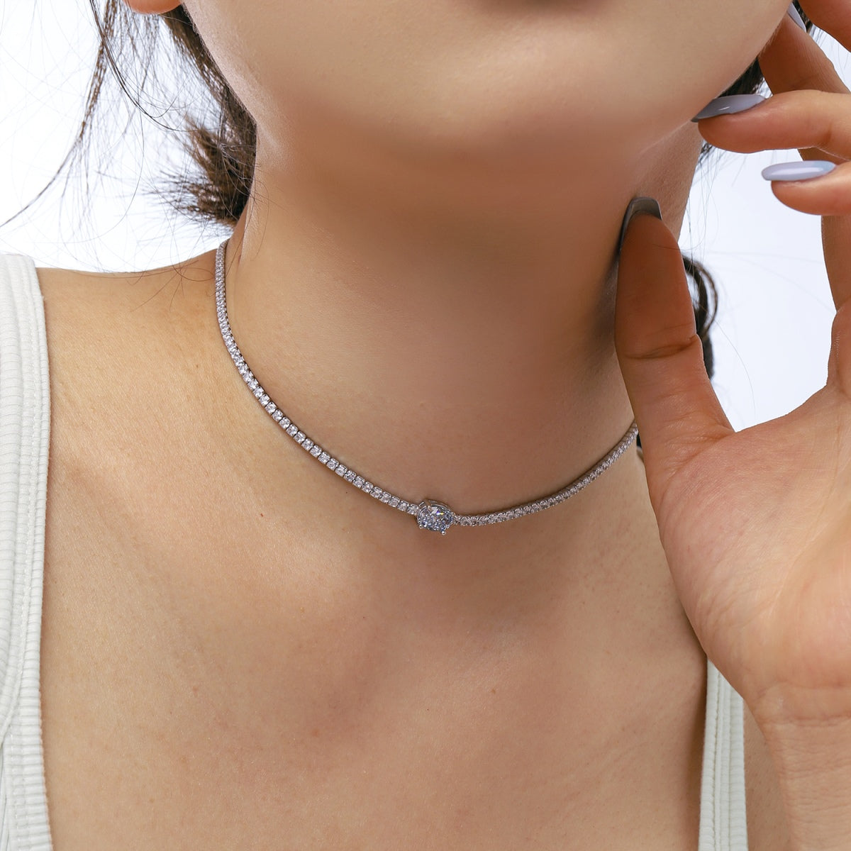 [Lumi Jewelry]1.0 Carat Shining Oval Cut Necklace