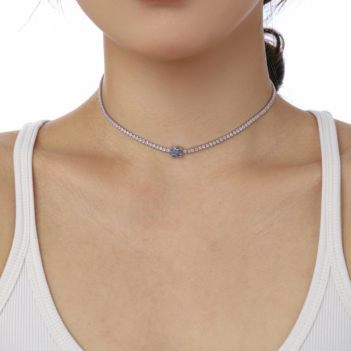 [Lumi Jewelry]1.0 Carat Shining Oval Cut Necklace