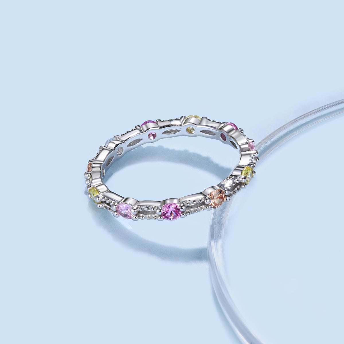 [Lumi Jewelry]Sparkling Colorful Round Cut Tennis Ring