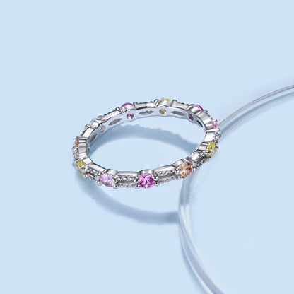 [Lumi Jewelry]Sparkling Colorful Round Cut Tennis Ring