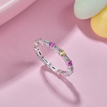 [Lumi Jewelry]Sparkling Colorful Round Cut Tennis Ring
