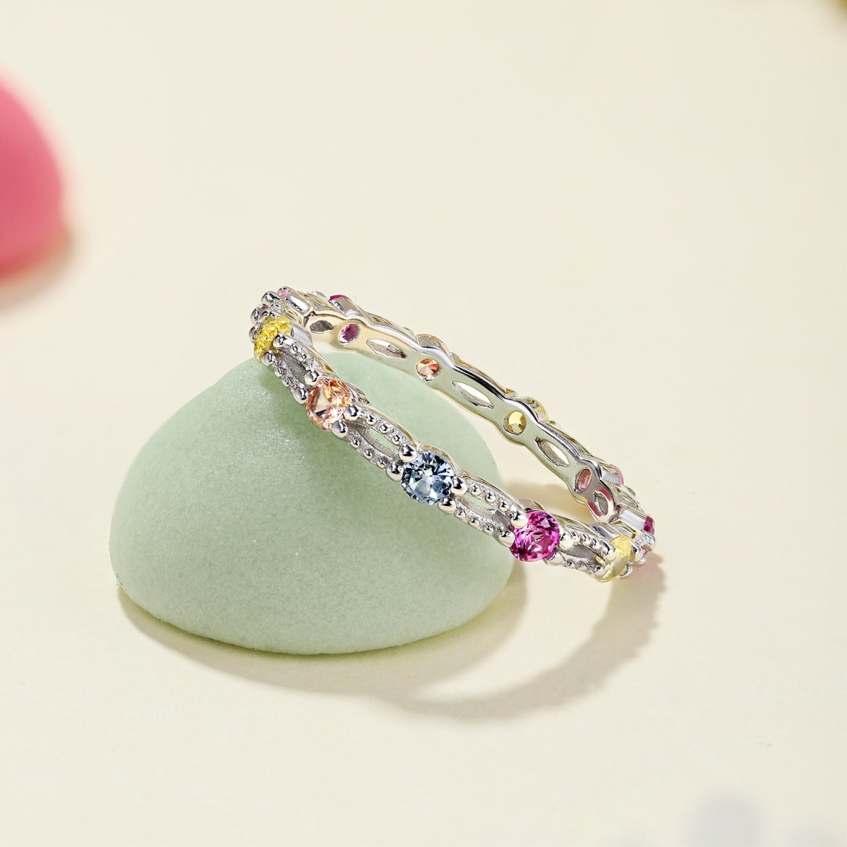 [Lumi Jewelry]Sparkling Colorful Round Cut Tennis Ring
