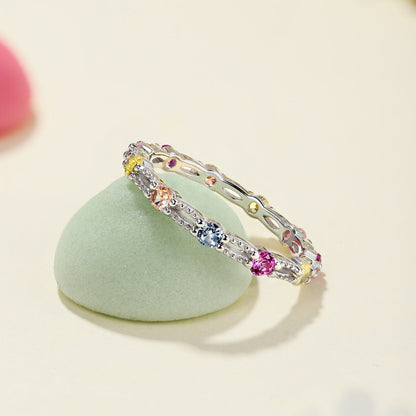 [Lumi Jewelry]Sparkling Colorful Round Cut Tennis Ring