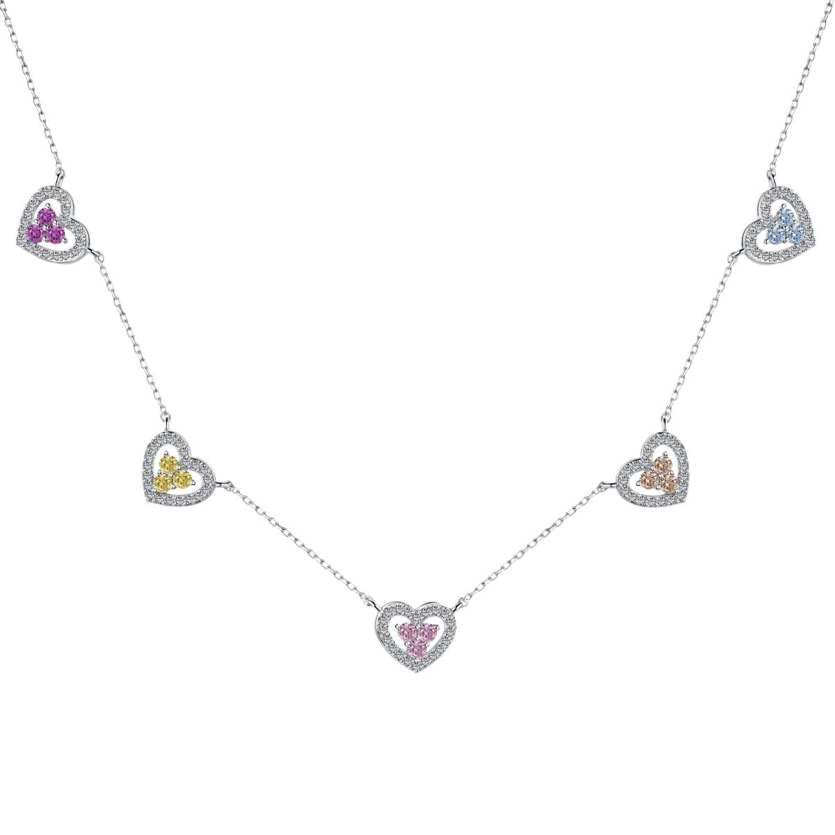 [Lumi Jewelry]Sparkling Five Heart Necklace