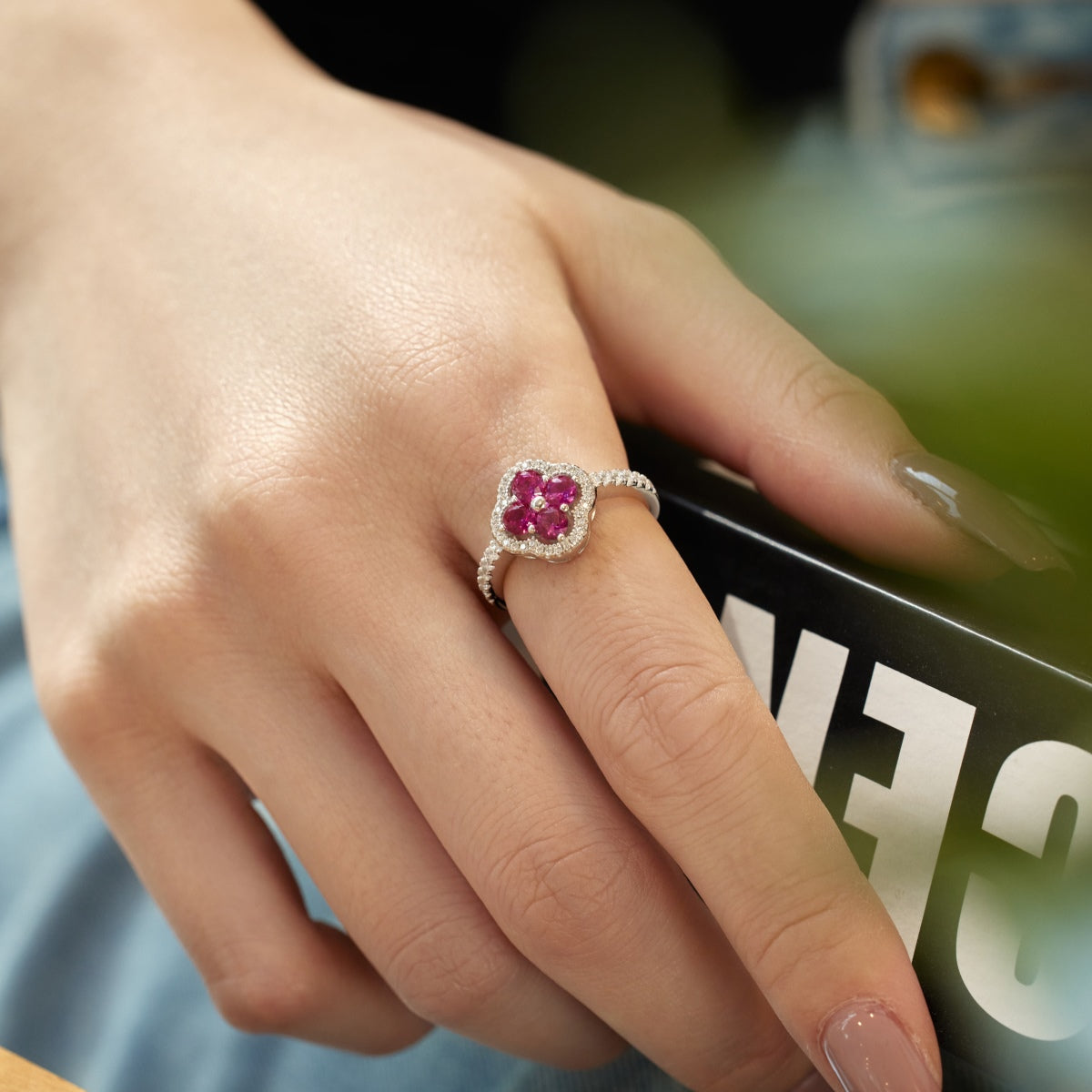 [Lumi Jewelry]Four Leaf Clover Flower Design Ring