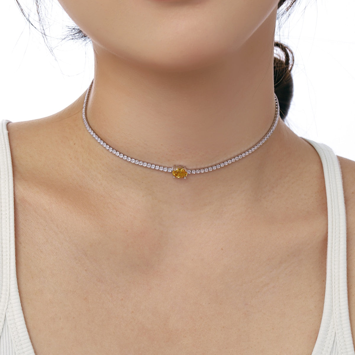 [Lumi Jewelry]1.0 Carat Shining Oval Cut Necklace