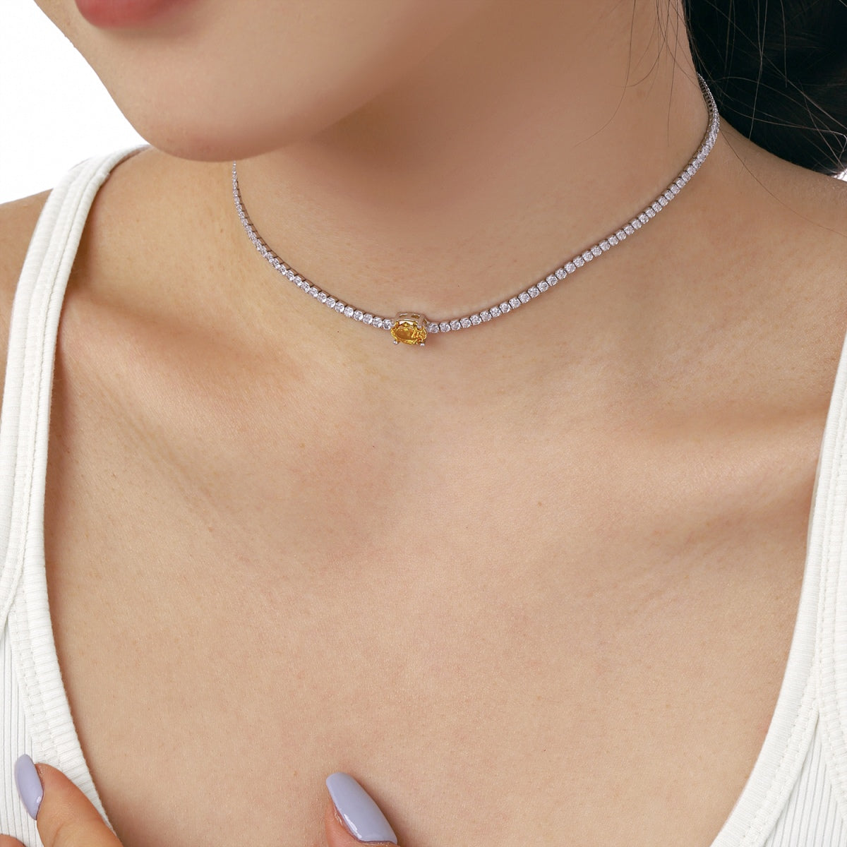 [Lumi Jewelry]1.0 Carat Shining Oval Cut Necklace