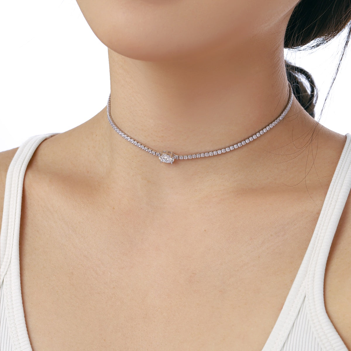 [Lumi Jewelry]1.0 Carat Shining Oval Cut Necklace