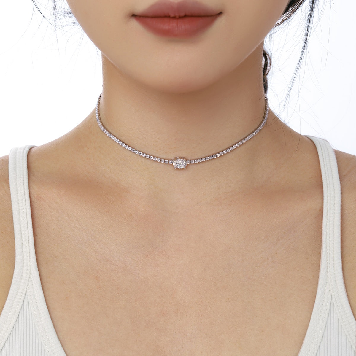 [Lumi Jewelry]1.0 Carat Shining Oval Cut Necklace