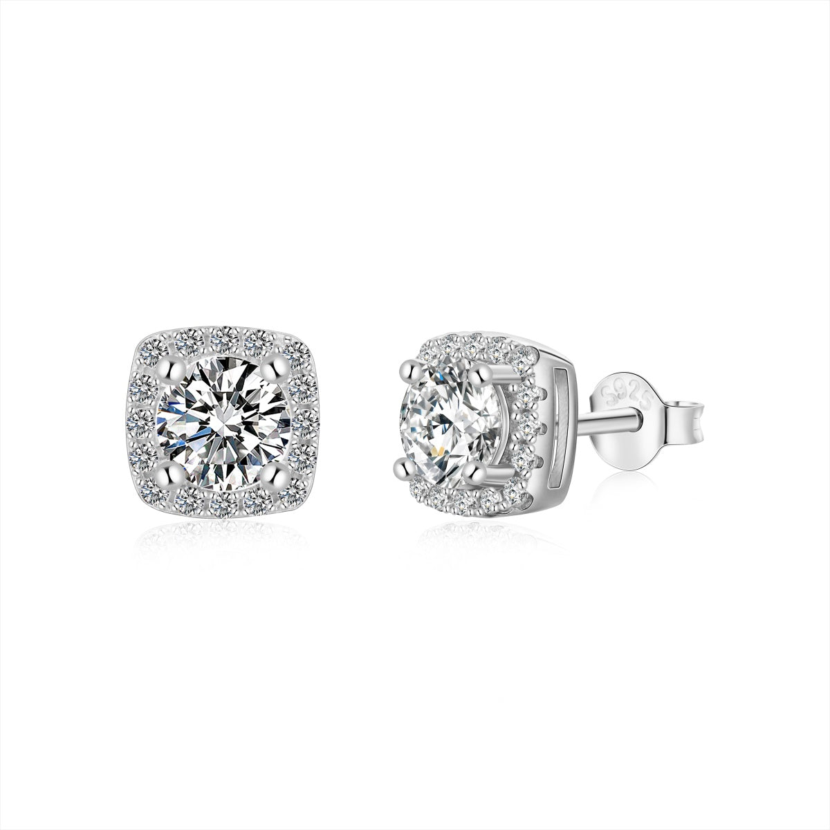 [Lumi Jewelry]Classic Round Center Stone Stud Earrings