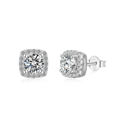 [Lumi Jewelry]Classic Round Center Stone Stud Earrings